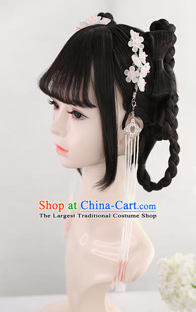 Chinese Song Dynasty Village Girl Bangs Wigs Best Quality Wigs China Cosplay Wig Chignon Ancient Civilian Lady Wig Sheath