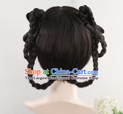 Chinese Song Dynasty Village Girl Bangs Wigs Best Quality Wigs China Cosplay Wig Chignon Ancient Civilian Lady Wig Sheath