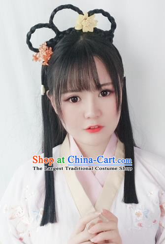 Chinese Ming Dynasty Wig Hairpiece Quality Wig Sheath China Ancient Cosplay Swordswoman Wigs Braid Hair Clasp