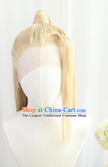 Best Chinese Drama Cosplay Swordsman Golden Wig Sheath China Quality Front Lace Wigs Ancient Young Knight Wig