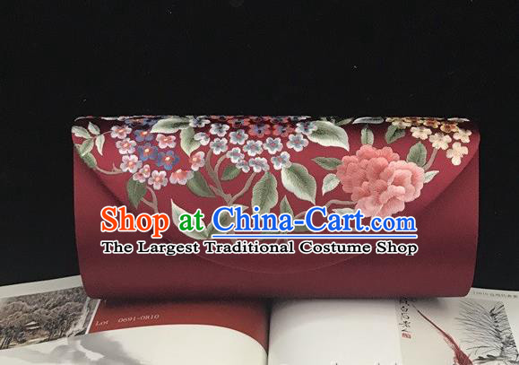 China Cheongsam Purplish Red Silk Handbag Handmade Traditional Suzhou Embroidery Hydrangea Clutch Bag Accessories