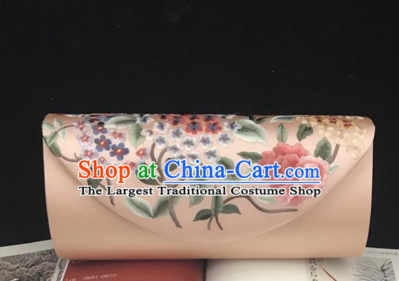 Handmade Embroidery Hydrangea Clutch Bag China Traditional Suzhou Cheongsam Accessories Light Pink Silk Handbag