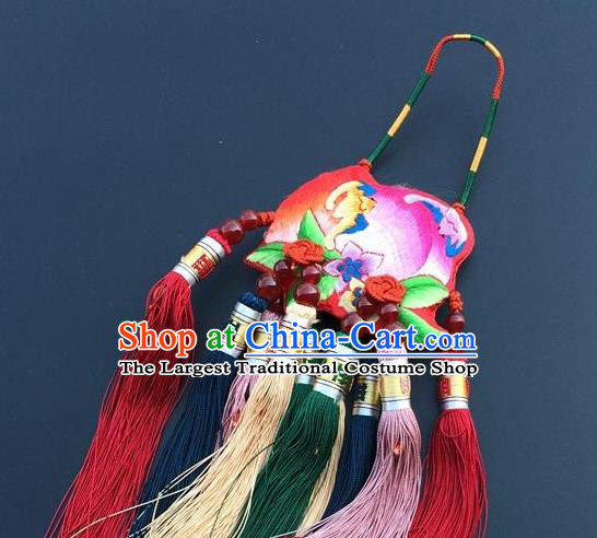 China Embroidery Red Peach Tassel Pendant New Year Decoration Traditional Embroidered Car Accessories