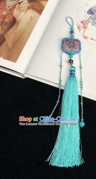 China Traditional Suzhou Embroidery Brooch National Cheongsam Pendant Blue Tassel Accessories