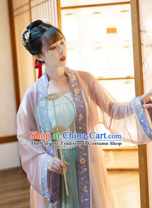 Chinese Song Dynasty Historical Costumes Traditional Ancient Civilian Lady Embroidered BeiZi Blouse and Skirt Hanfu Apparels