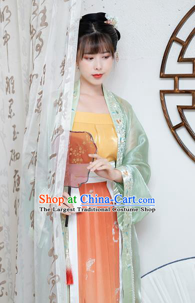 Chinese Song Dynasty Noble Lady Historical Costumes Traditional Ancient Hanfu Apparels Embroidered BeiZi Blouse and Skirt