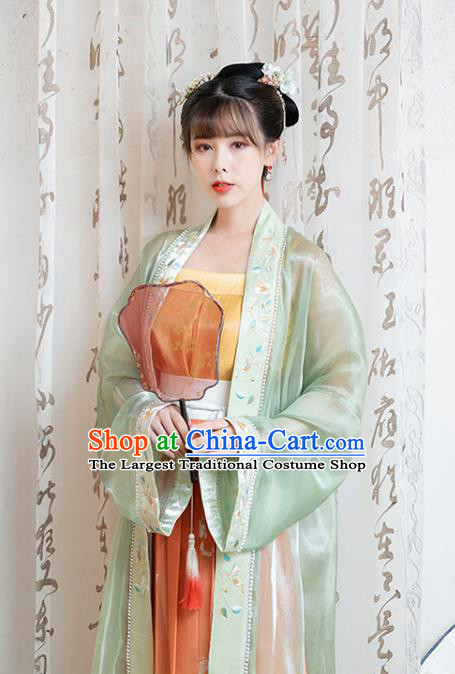 Chinese Song Dynasty Noble Lady Historical Costumes Traditional Ancient Hanfu Apparels Embroidered BeiZi Blouse and Skirt