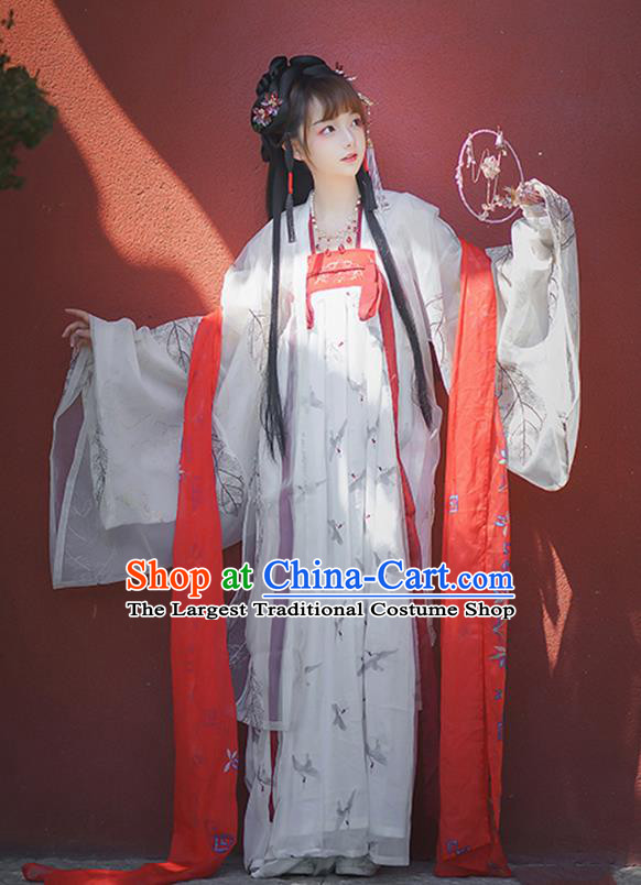 China Ancient Hanfu Apparels Royal Infanta White Dress Traditional Tang Dynasty Court Lady Costumes