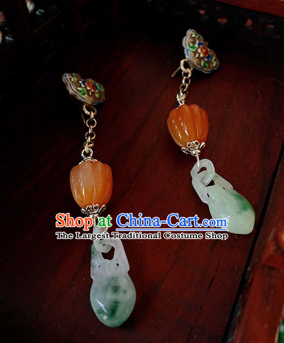 China Handmade Jade Earrings Traditional Hanfu Blueing Ear Accessories