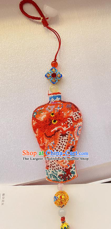 China Classical Cheongsam Red Beads Tassel Pendant Accessories Traditional Embroidered Brooch
