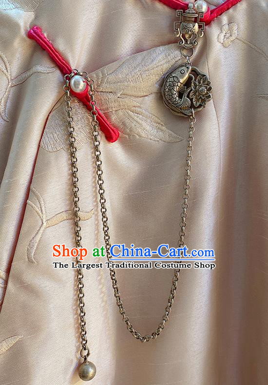 China Traditional Classical Carving Fish Lotus Brooch Cheongsam Tassel Pendant Accessories