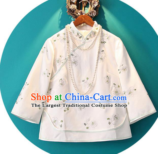 Chinese Embroidered White Jacket National Upper Outer Garment Tang Suit Shirt