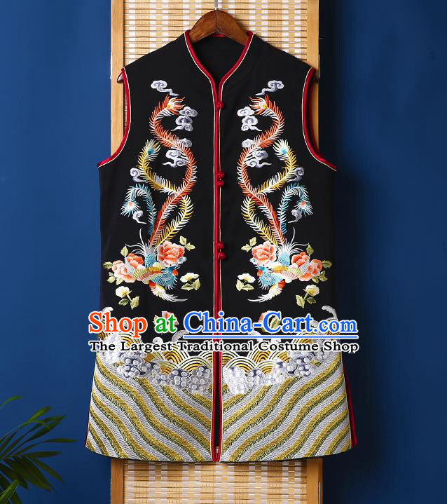Chinese Tang Suit Black Brocade Waistcoat National Upper Outer Garment Embroidered Vest