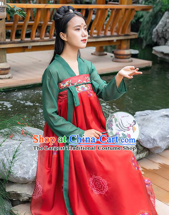 China Ancient Court Maid Clothing Tang Dynasty Country Women Hanfu Dress Traditional Apparels