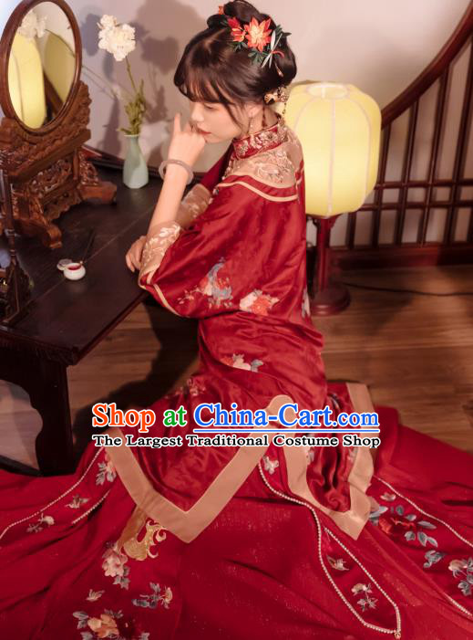 Chinese Traditional Embroidered Xiuhe Suit Bride Red Blouse and Skirt Full Set Tang Suit Wedding Costumes