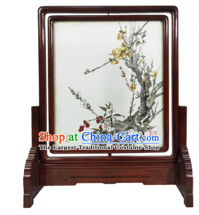 Chinese Suzhou Embroidery Decoration Traditional Plum Blossom Painting Screen Handmade Embroidered Craft