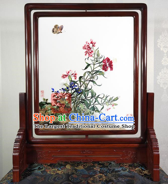 Chinese Suzhou Embroidery Desk Decoration Handmade Embroidered Craft Traditional Flowers Painting Rotating Screen