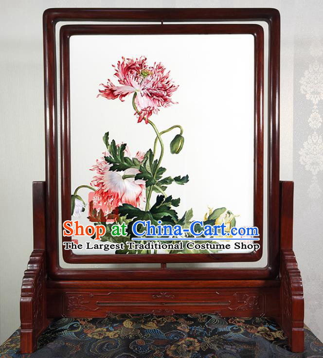 Chinese Handmade Table Decoration Traditional Suzhou Embroidery Chrysanthemum Painting Rotating Screen Embroidered Craft