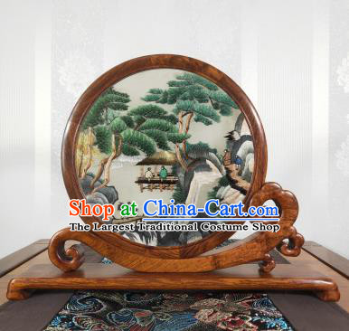 Handmade Palisander Table Screen Chinese Suzhou Embroidery Craft Embroidered Painting Decoration