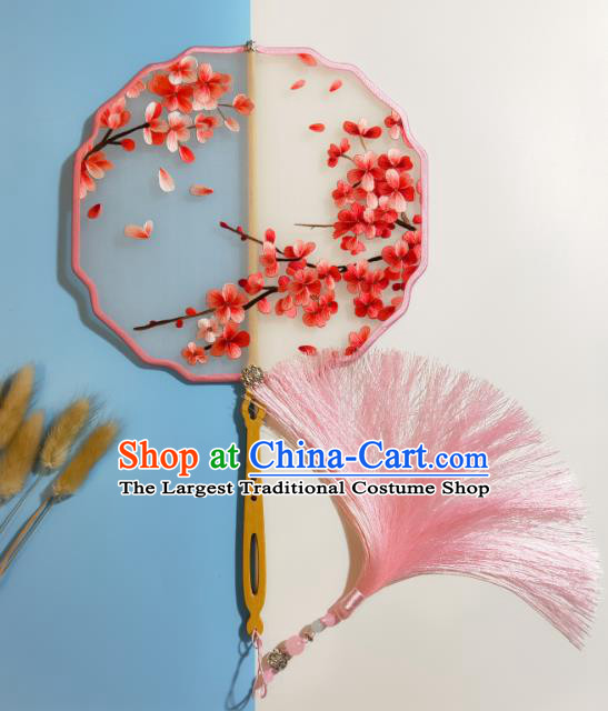 Traditional Classical Dance Embroidered Palace Fan Handmade Hanfu Fan China Suzhou Embroidery Plum Blossom Silk Fan