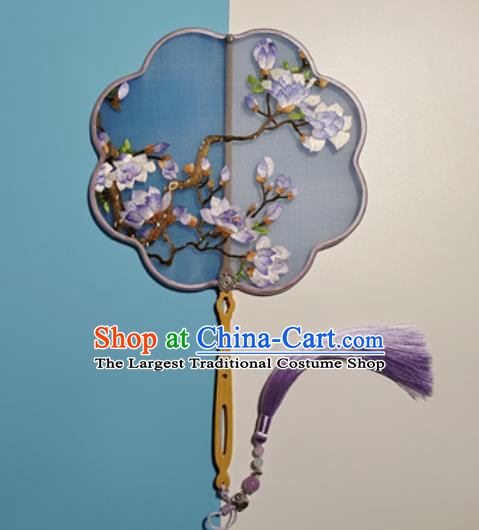 China Suzhou Embroidery Mangnolia Silk Fan Traditional Embroidered Palace Fan Handmade Double Side Hanfu Fan
