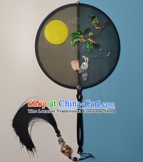 Traditional Embroidered Palace Fan China Suzhou Embroidery Fans Handmade Hanfu Fan Black Silk Round Fan