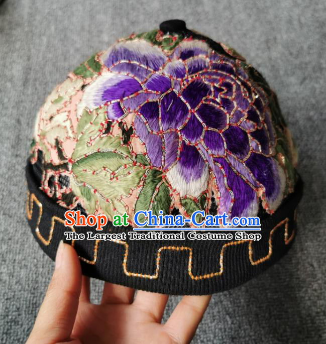 Handmade China National Headwear Traditional Qing Dynasty Hat Accessories Embroidered Skullcap