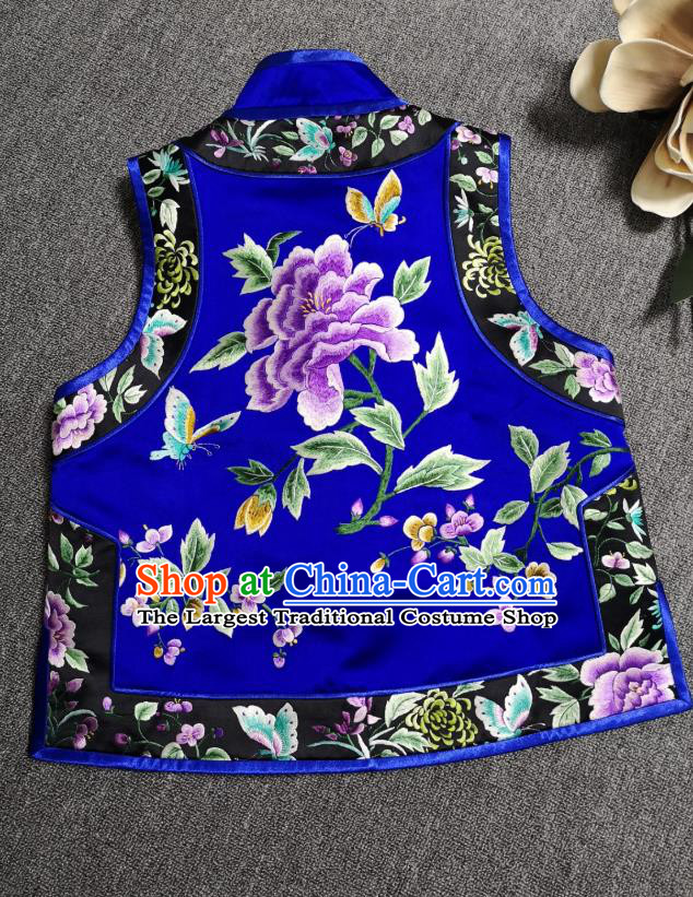China National Embroidered Royalblue Silk Vest Traditional Tang Suit Upper Outer Garment Women Waistcoat