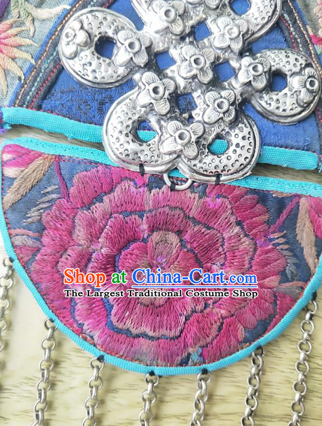 China Miao Ethnic National Silver Tassel Accessories Handmade Traditional Embroidered Necklace