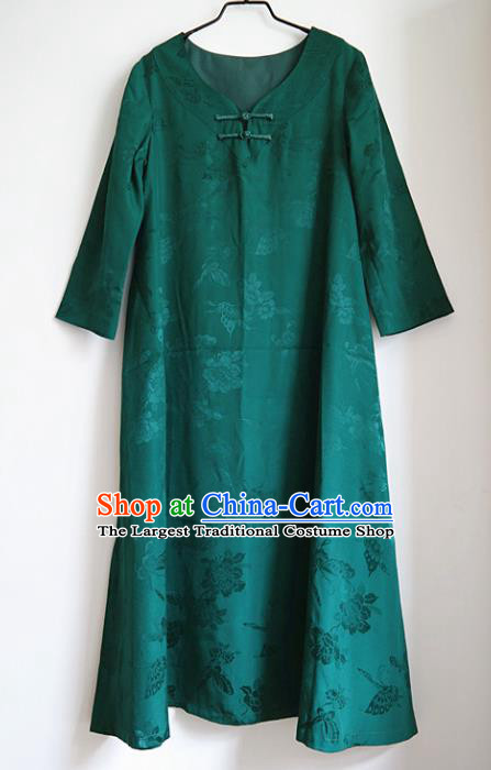 Chinese Green Satin Qipao Dress Traditional Women Robe Clothing National Cheongsam