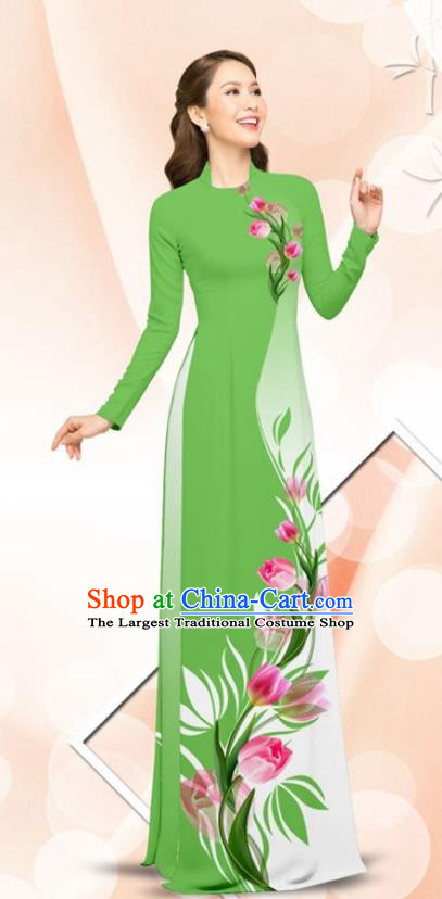 Vietnam Gradient Black Cheongsam Vietnamese Traditional Ao Dai Clothing  Asian Classical Qipao Dress with Pants