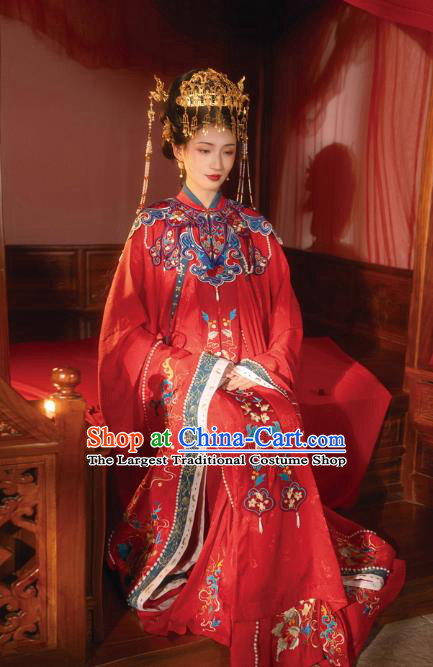 Chinese Ming Dynasty Court Queen Historical Costumes Traditional Ancient Empress Wedding Embroidered Hanfu Apparels Full Set