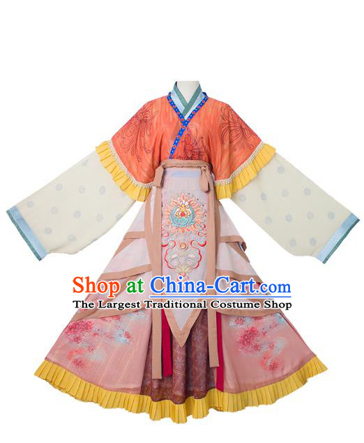 Chinese Jin Dynasty Infanta Historical Costumes Traditional Hanfu Apparels Ancient Palace Princess Embroidered Dress for Women