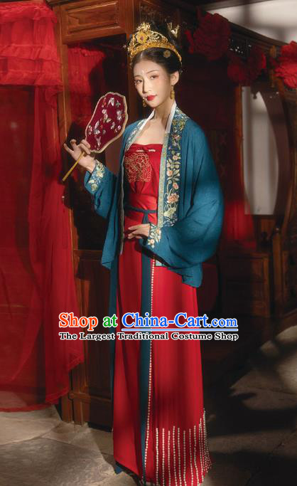 Chinese Ancient Song Dynasty Empress Historical Costumes Traditional Wedding Embroidered Hanfu Apparels Complete Set