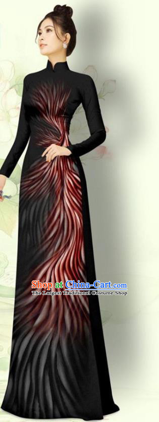 Vietnamese Black Qipao Dress with Pants Traditional Bride Uniforms Asian Vietnam Custom Ao Dai Costume