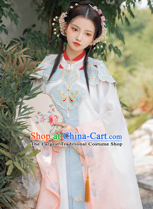 Chinese Ancient Ming Dynasty Princess Historical Costume Embroidered Gown and Skirt Traditional Hanfu Apparel for Patrician Lady