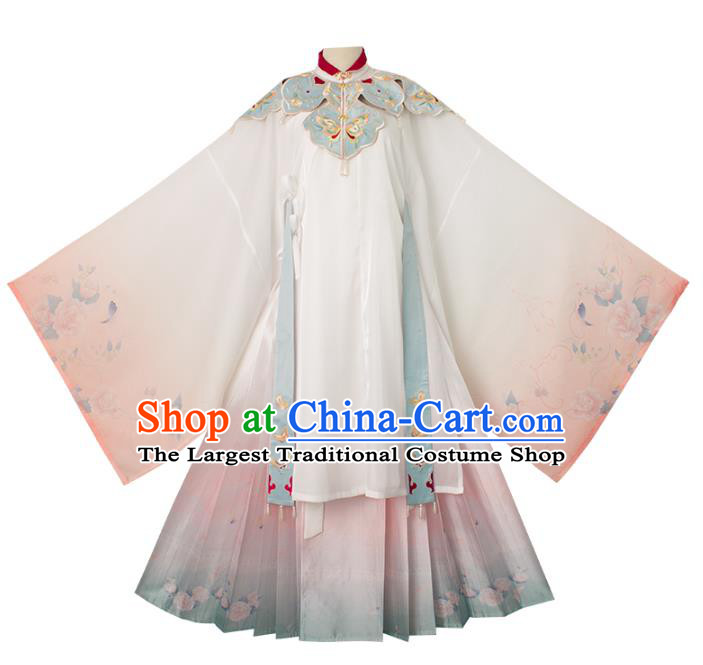 Chinese Ancient Ming Dynasty Princess Historical Costume Embroidered Gown and Skirt Traditional Hanfu Apparel for Patrician Lady