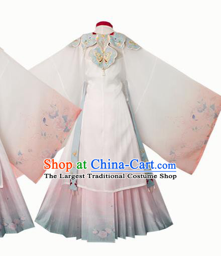 Chinese Ancient Ming Dynasty Princess Historical Costume Embroidered Gown and Skirt Traditional Hanfu Apparel for Patrician Lady