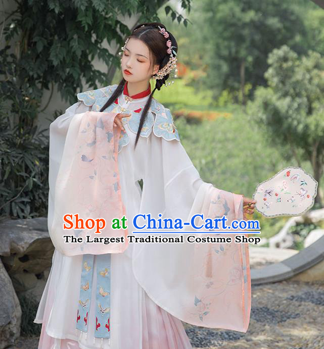 Chinese Ancient Ming Dynasty Princess Historical Costume Embroidered Gown and Skirt Traditional Hanfu Apparel for Patrician Lady