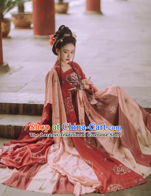 Chinese Traditional Ancient Imperial Consort Hanfu Apparels Red Cape and Dress Tang Dynasty Court Historical Costumes for Women