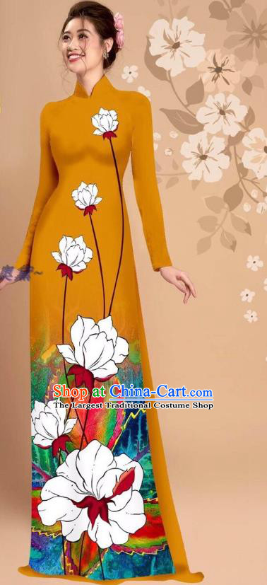 Asian Custom Traditional Cheongsam with Loose Pants Vietnamese National Clothing Vietnam Ginger Ao Dai Dress Uniforms