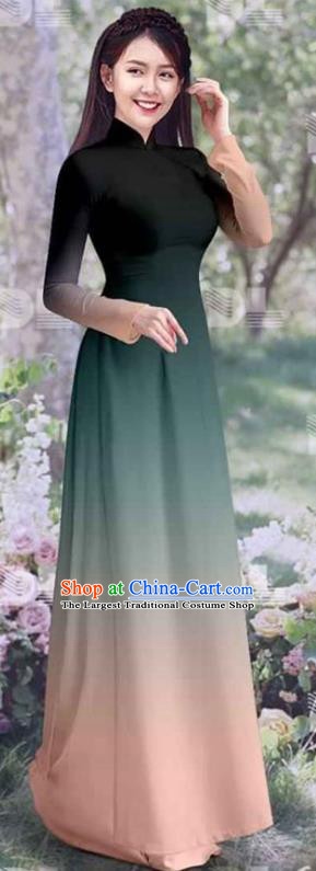 Asian Vietnam Traditional Costumes Ao Dai Clothing Vietnamese Women Classical Qipao Dress with Pants Gradient Cheongsam