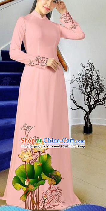 Traditional Classical Costumes Asian Clothing Vietnam Pink Cheongsam Vietnamese Ao Dai Dress Two Piece Set Women Qipao with Pants