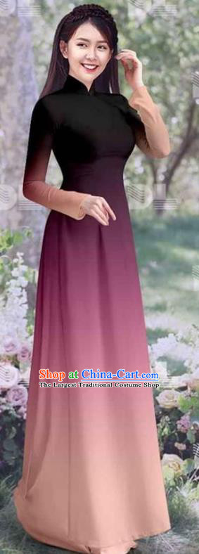 Vietnam Traditional Costumes Ao Dai Clothing Asian Women Classical Cheongsam Vietnamese Gradient Violet Qipao Dress with Pants