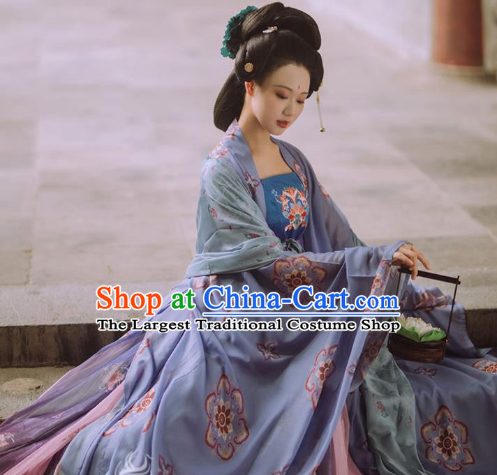 Chinese Tang Dynasty Court Historical Costume Traditional Ancient Imperial Consort Hanfu Apparel Cape and Dress Complete Set