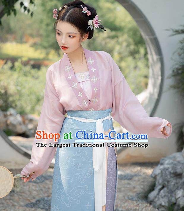 Chinese Ancient Song Dynasty Princess Historical Costume Traditional Embroidered BeiZi Top and Skirt Hanfu Apparels