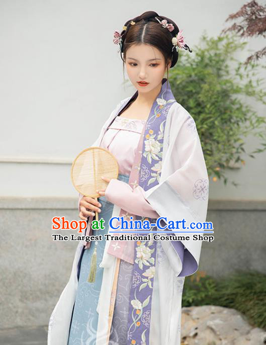 Chinese Ancient Song Dynasty Princess Historical Costume Traditional Embroidered BeiZi Top and Skirt Hanfu Apparels