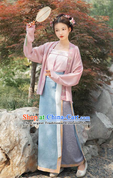 Chinese Ancient Song Dynasty Princess Historical Costume Traditional Embroidered BeiZi Top and Skirt Hanfu Apparels