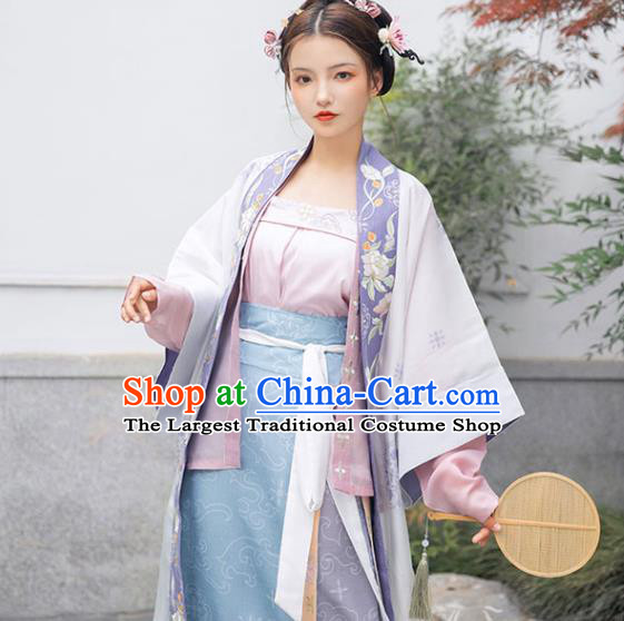 Chinese Ancient Song Dynasty Princess Historical Costume Traditional Embroidered BeiZi Top and Skirt Hanfu Apparels