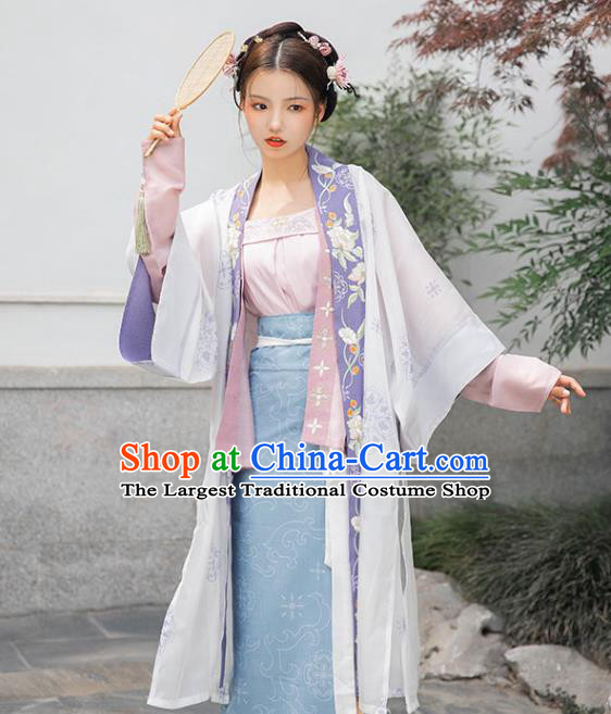 Chinese Ancient Song Dynasty Princess Historical Costume Traditional Embroidered BeiZi Top and Skirt Hanfu Apparels